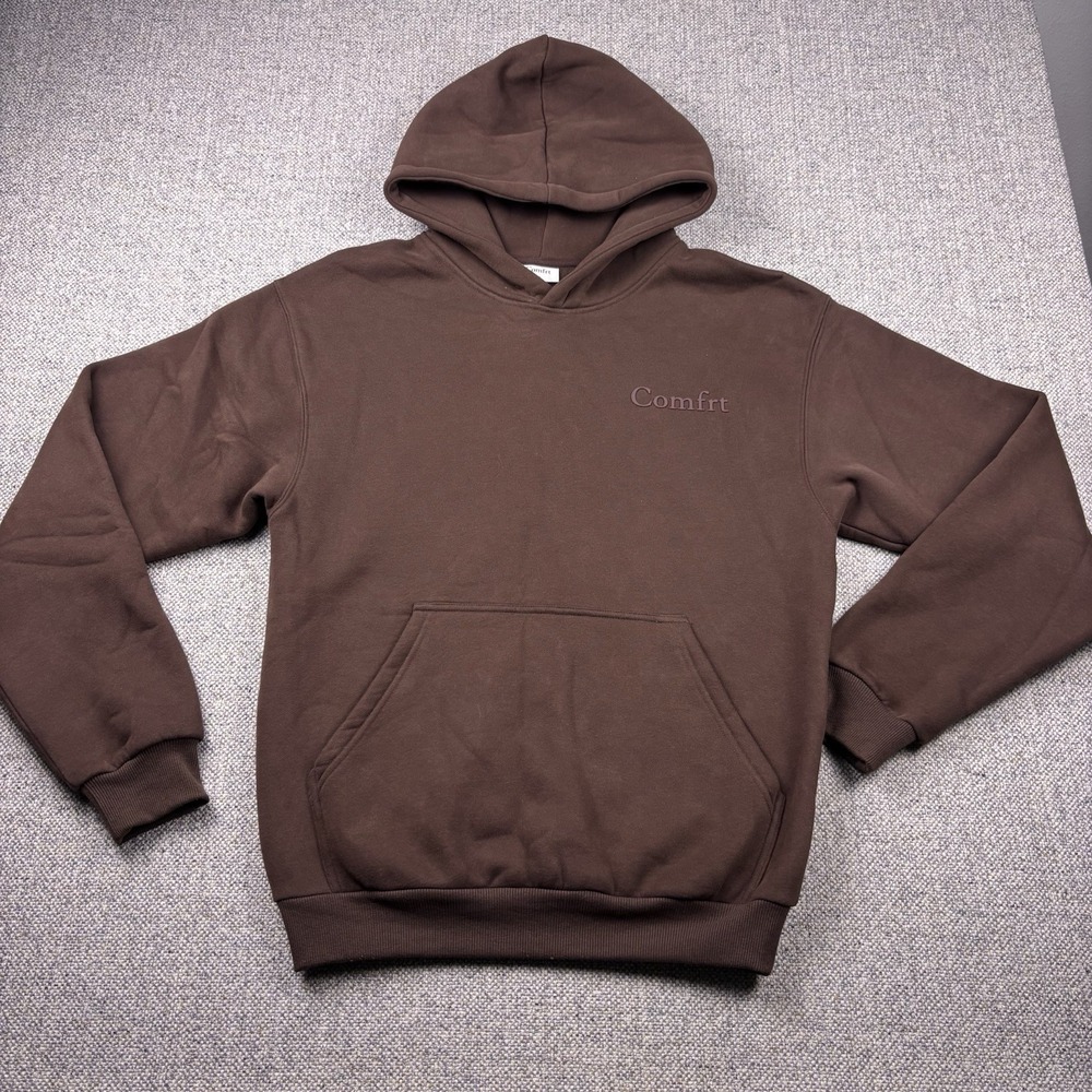 Comfrt Signature Hoodie Espresso Brown Oversized Weighted Pullover Unisex Sz XS